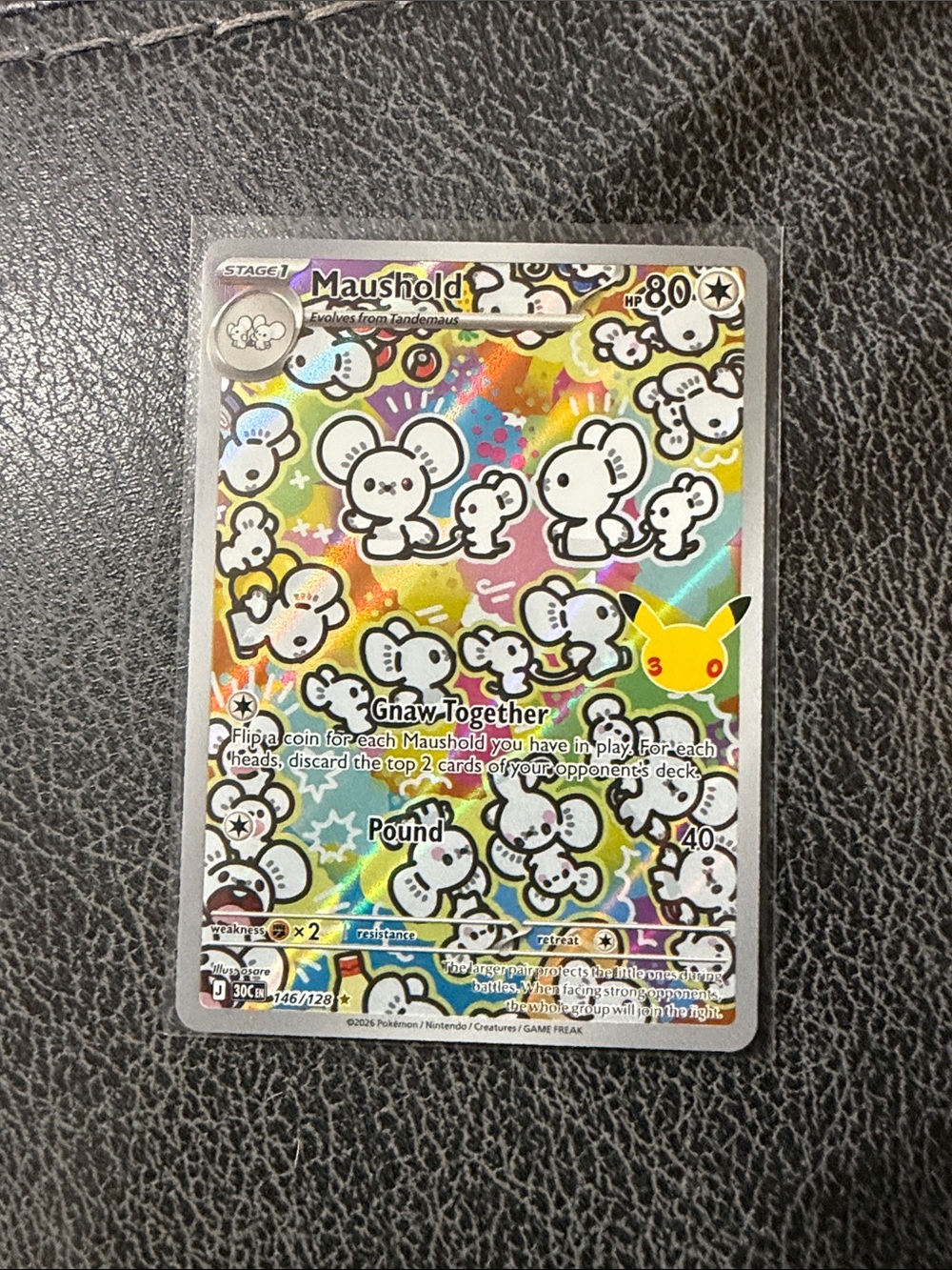 Pokemon Maushold Holographic Card - White, Yellow, Blue, Pink, Green